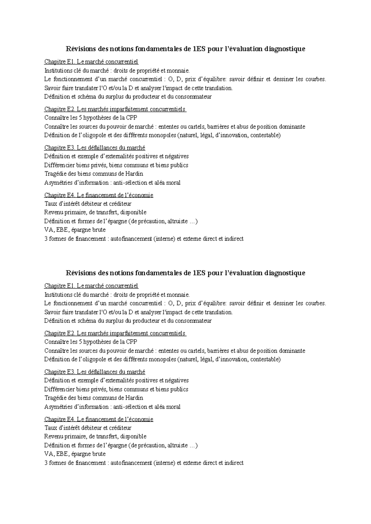 Révisions des acquis de 1ES pour le diagnostic des marchés et ...