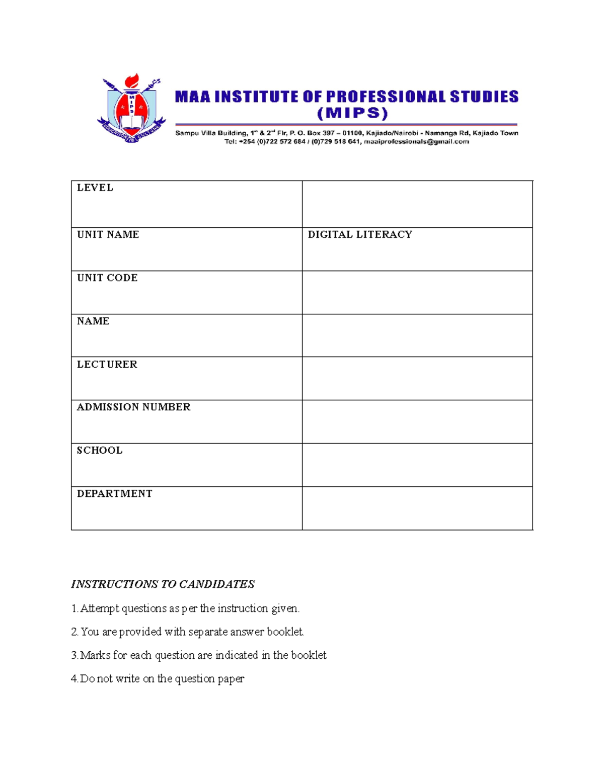 CAT Digital Literacy - Instructions for Candidates - Studocu