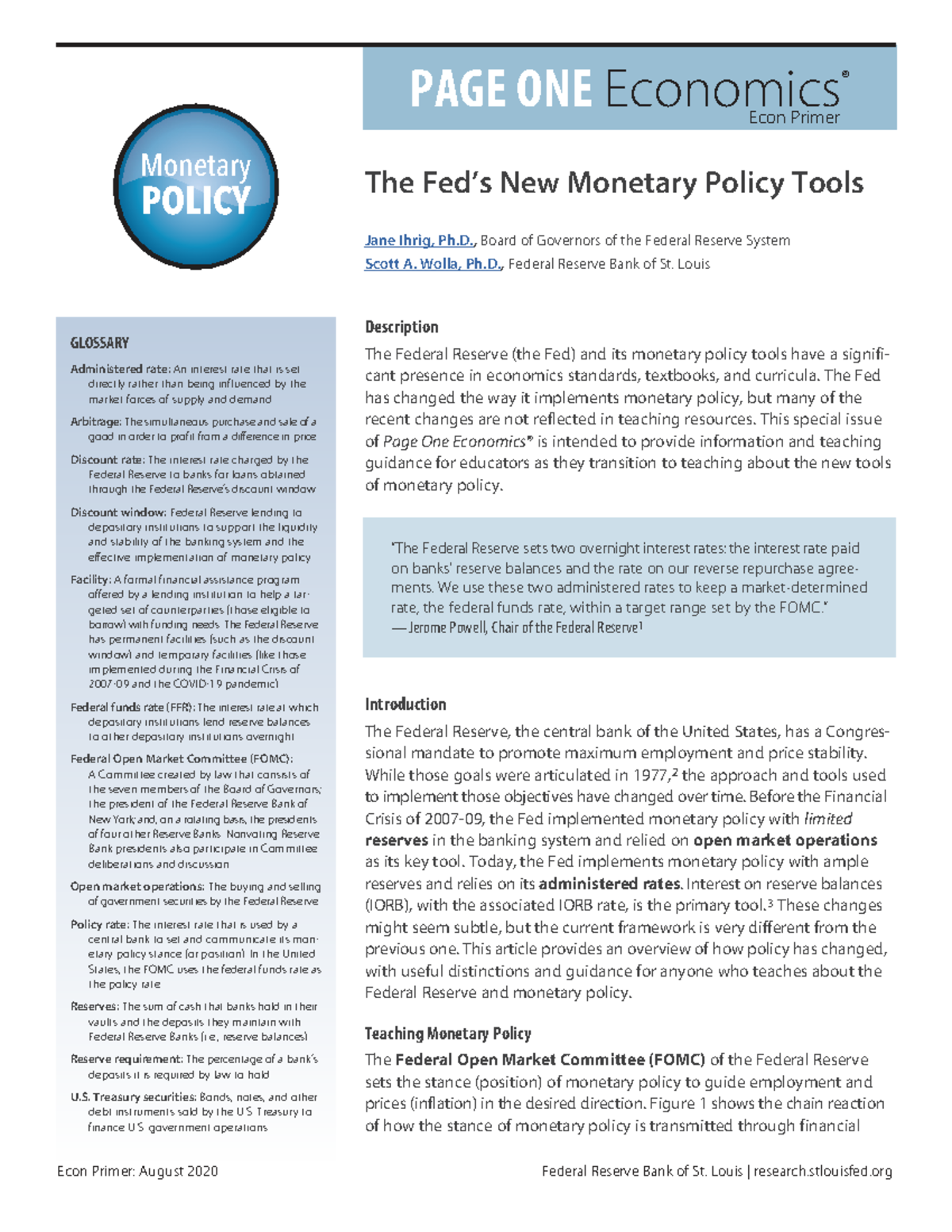 SE-1: Understanding the Fed's New Monetary Policy Tools - Studocu