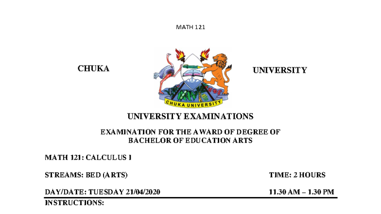 MATH 121 - Differential Calculus Exam Notes for B.Ed (Arts) - Studocu