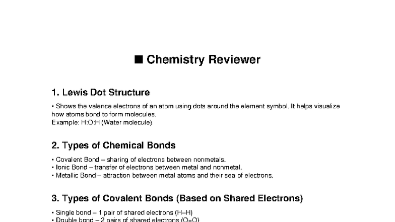 Chemistry Reviewer: Key Concepts and Structures for Exam Prep - Studocu