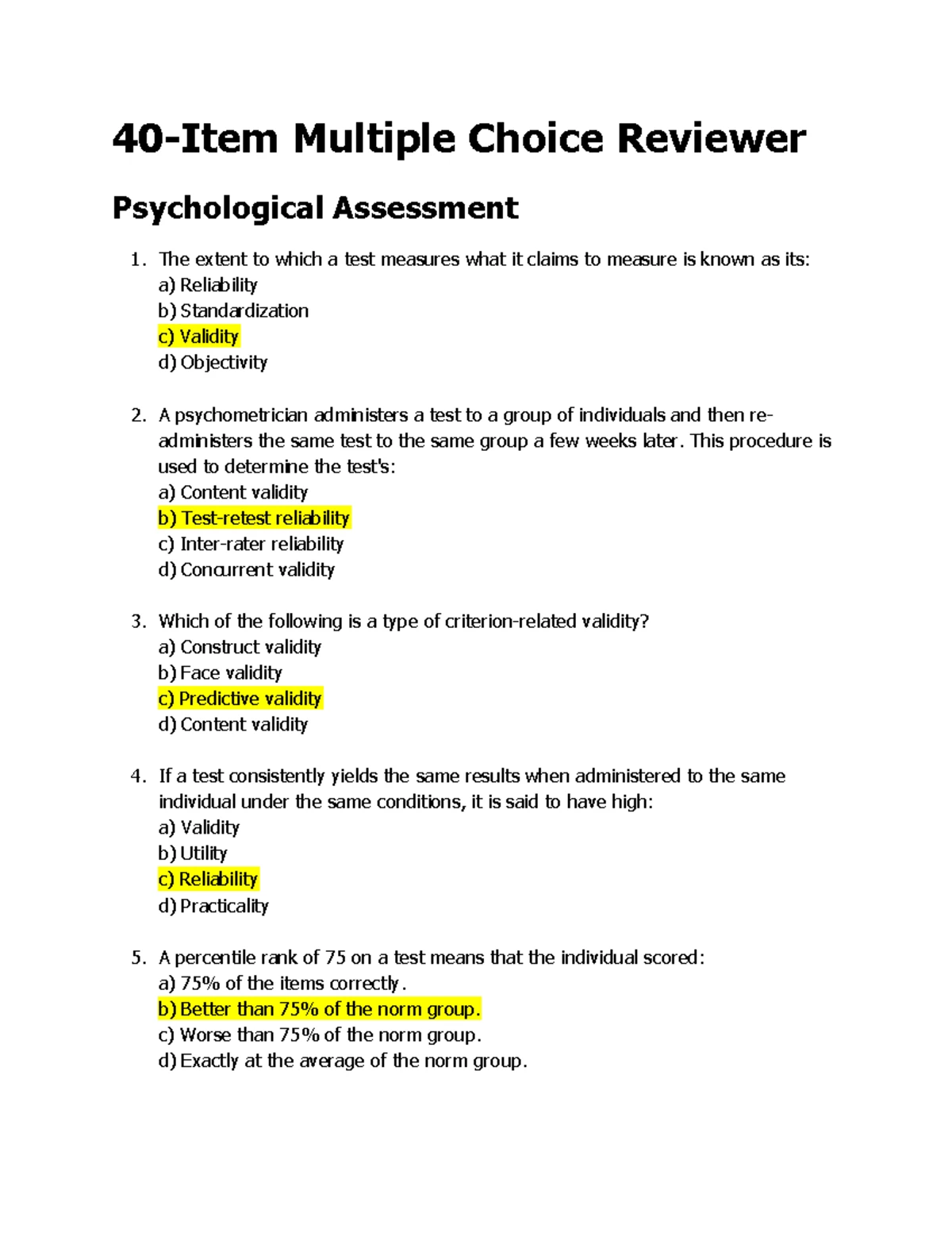 PSY 101: Psychological Assessment - Simplified Review Notes - Studocu