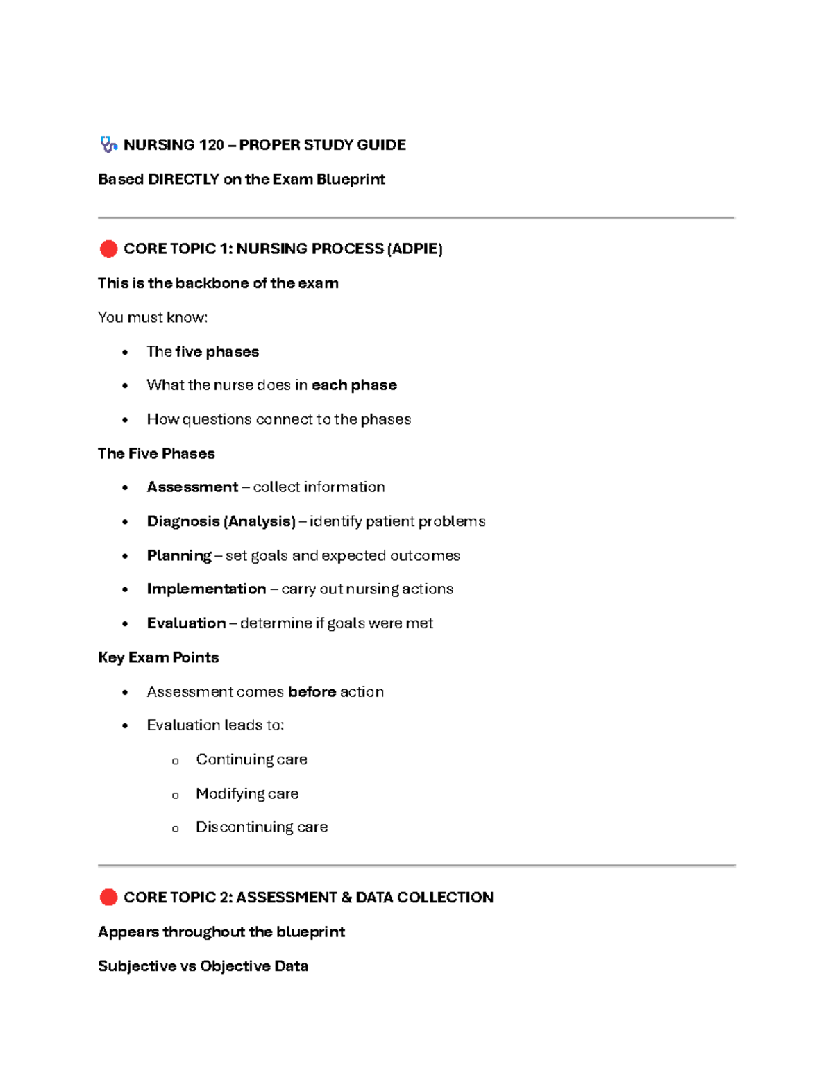 NURSING 120 Final Exam Study Guide: Key Topics & Exam Strategies - Studocu