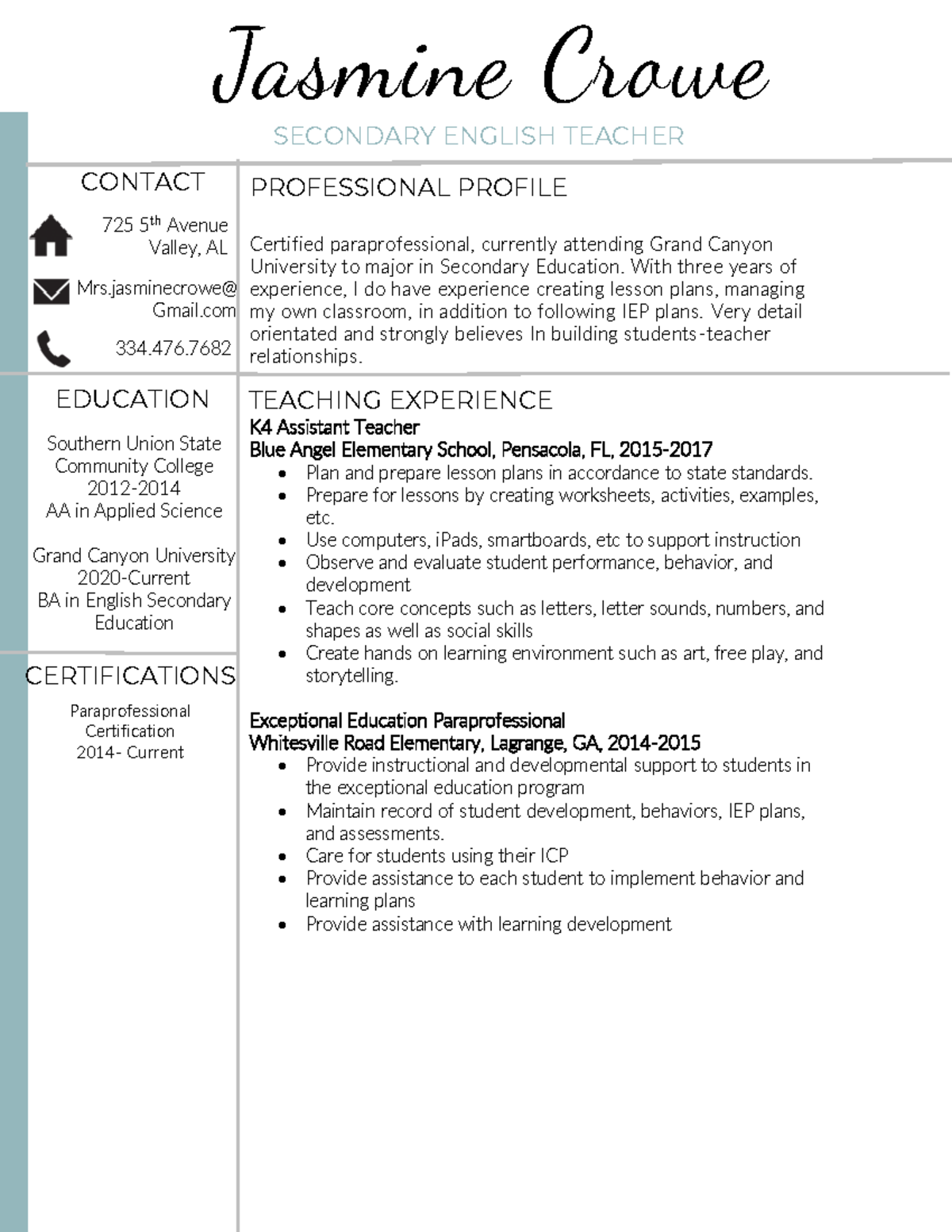 K4 Educator Resume & Cover Letter - Wk 2 Assignment - Studocu