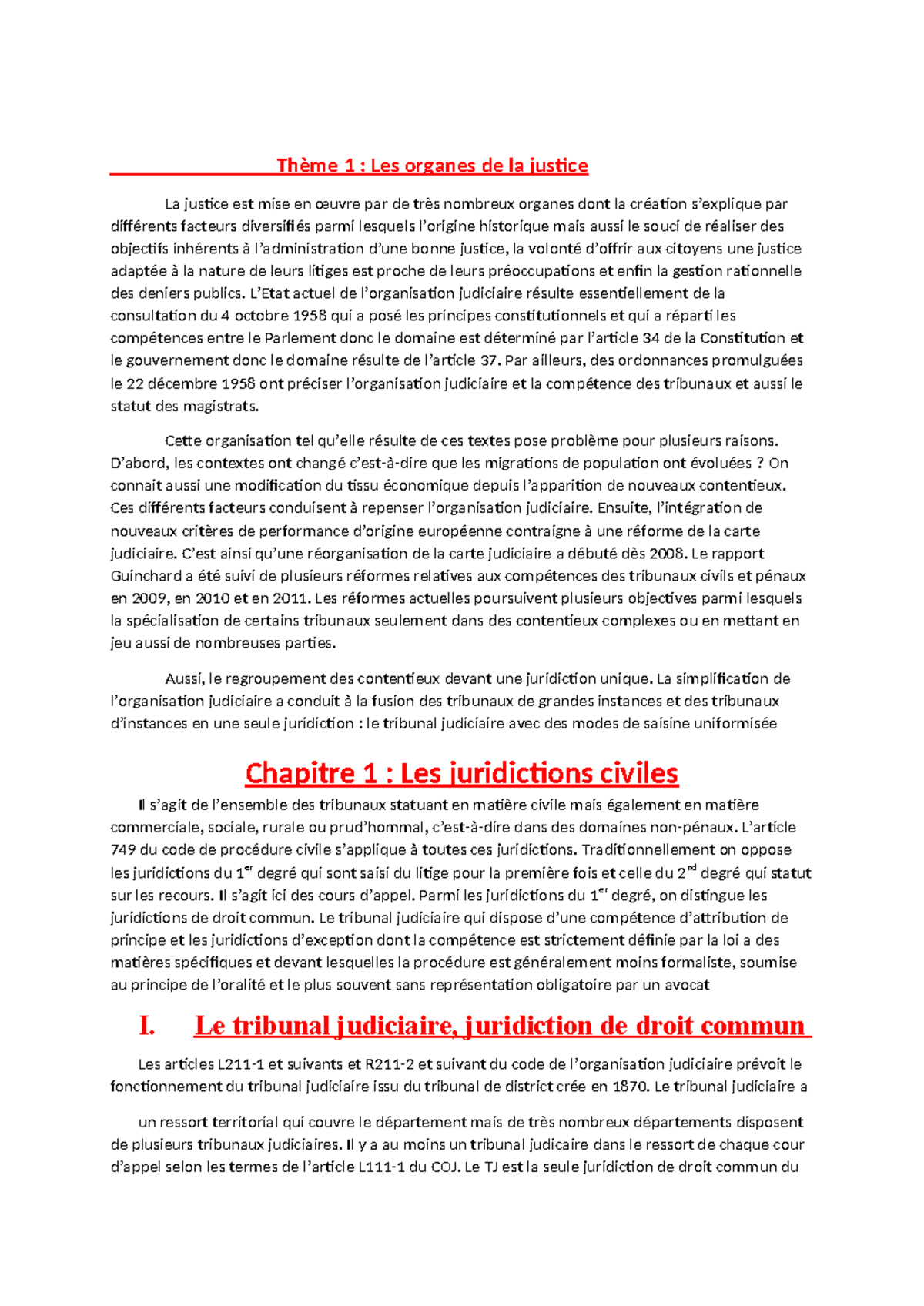 Ch. 1 - Les organes de la justice et leur évolution juridique - Studocu