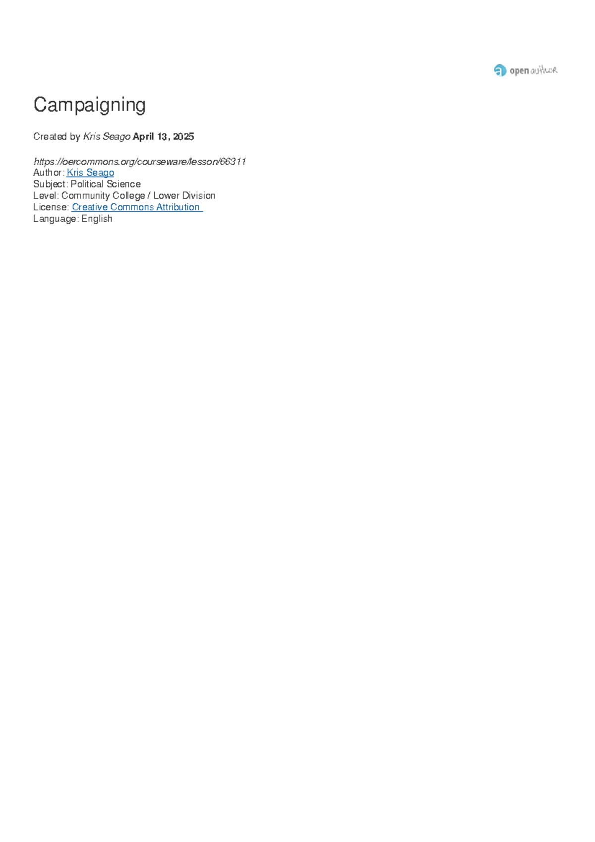 Campaign Strategies and Elements in Political Elections (PS-101 ...