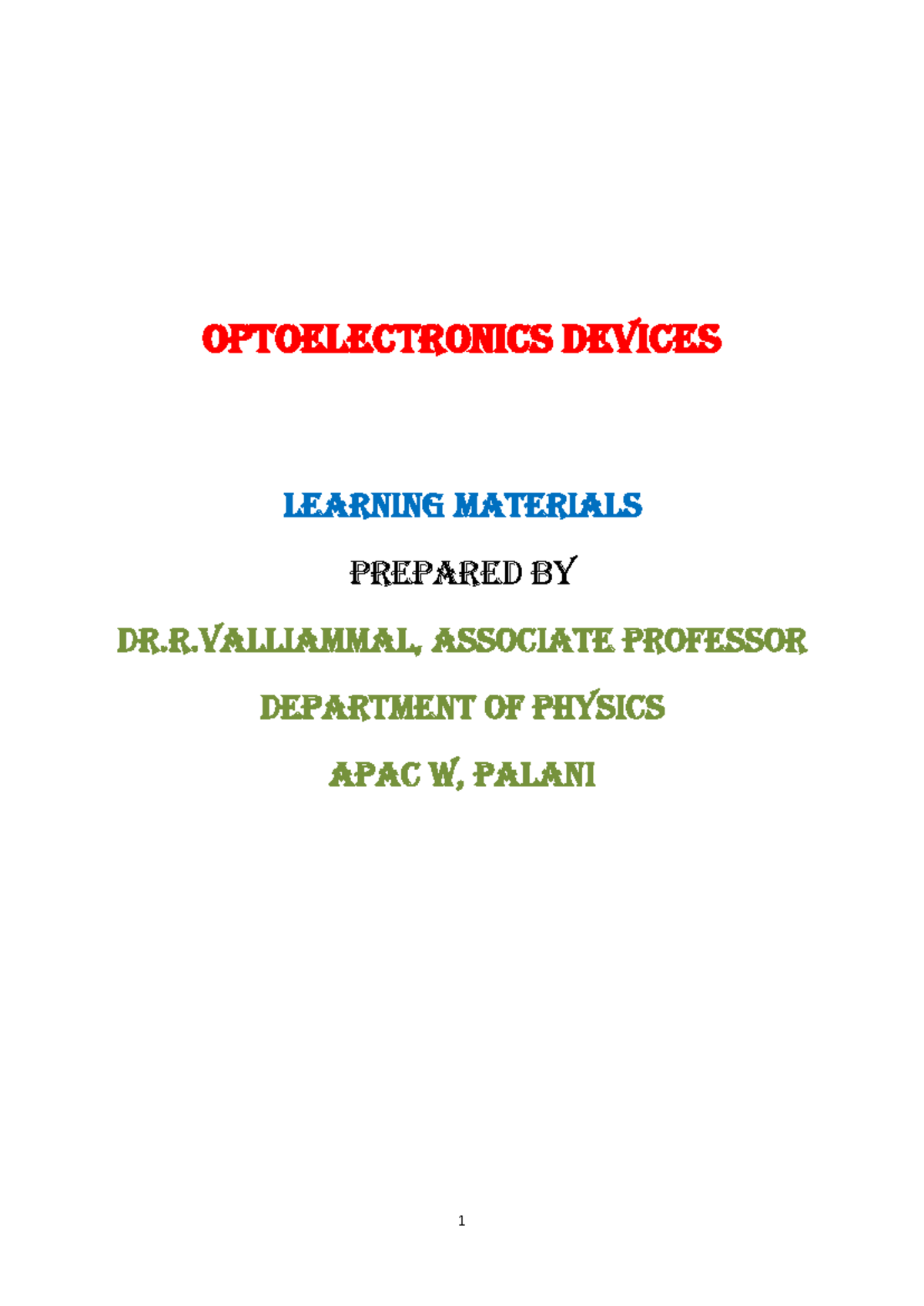 Optoelectronic Devices: Comprehensive Learning Materials for PHYS 101 ...