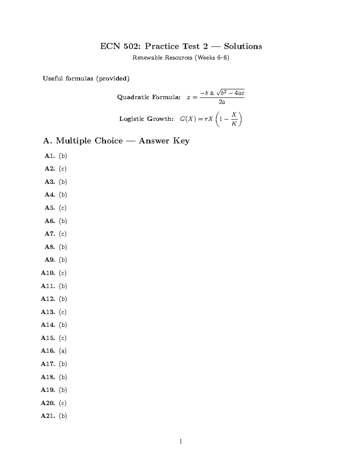 ECN 502: Practice Test 2 Solutions on Renewable Resources - Studocu