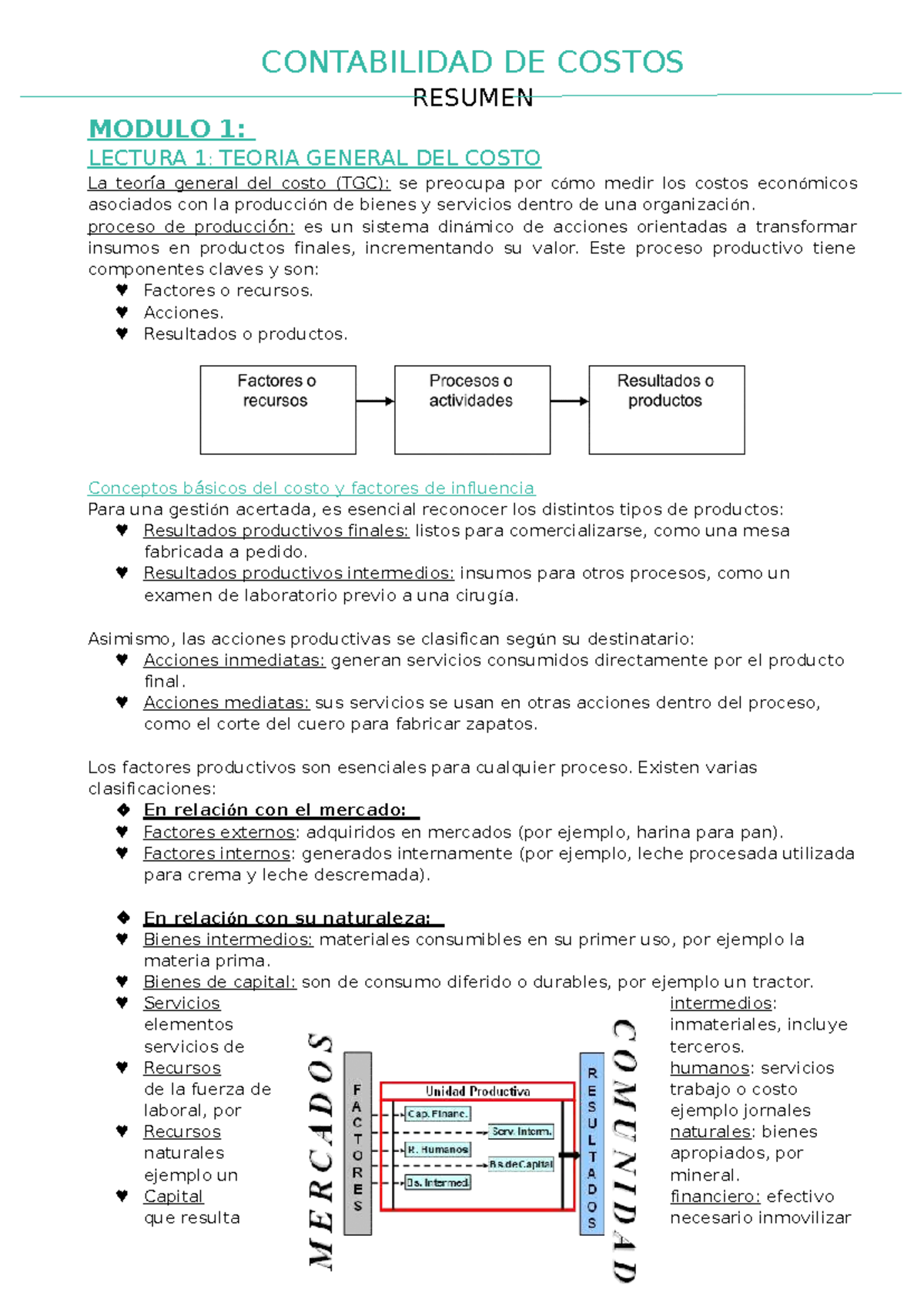 Contabilidad de Costos Módulo 1: Resumen Teoría General del Costo - Studocu