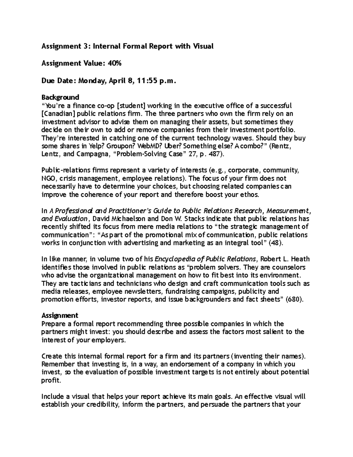 Assignment 3 Instructions - Assignment 3: Internal Formal Report with ...