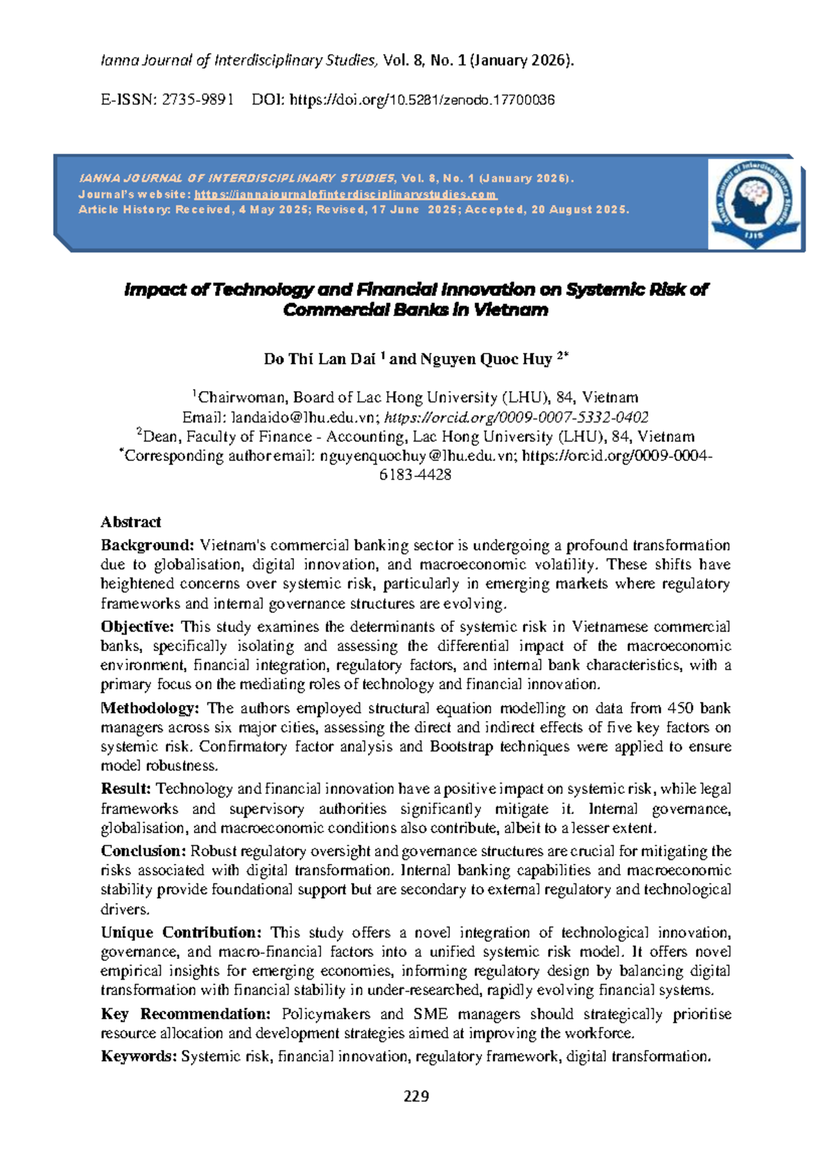 Impact of Tech & Fin Innovation on Systemic Risk in VN Banks - IANNA ...