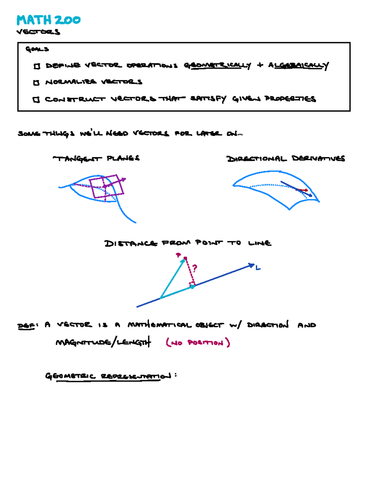 MATH 200 Vectors - Lecture Notes on Vector Operations and Properties ...