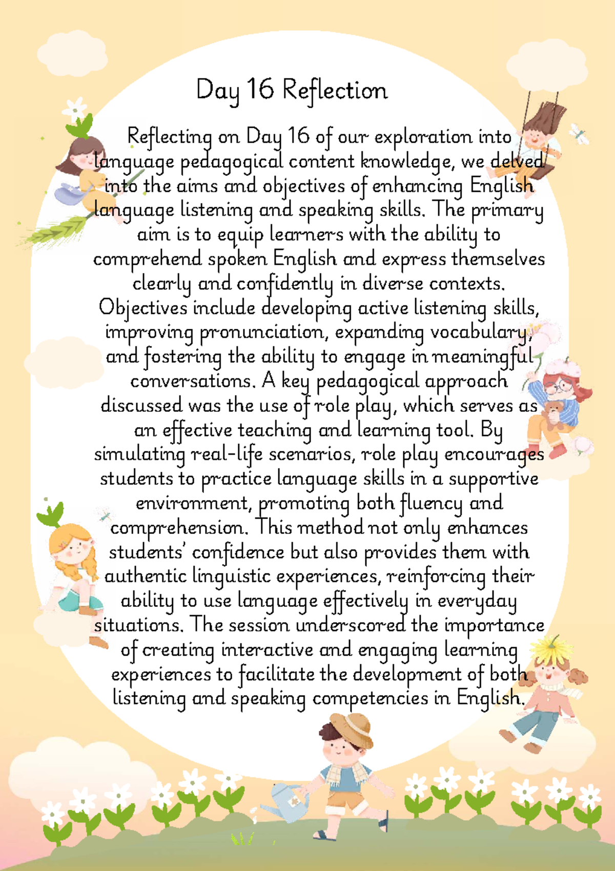 Day 16 Reflection: Enhancing English Listening & Speaking Skills - Studocu