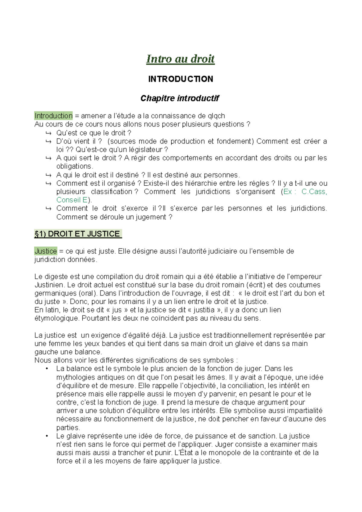 Intro au droit - Cours de L1 : Chapitre introductif et concepts clés ...