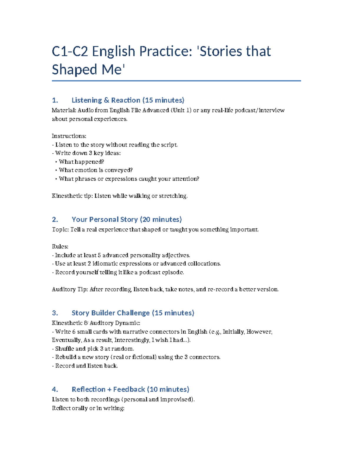 C1-C2 English Activity Pack: Listening & Storytelling Exercises - Studocu