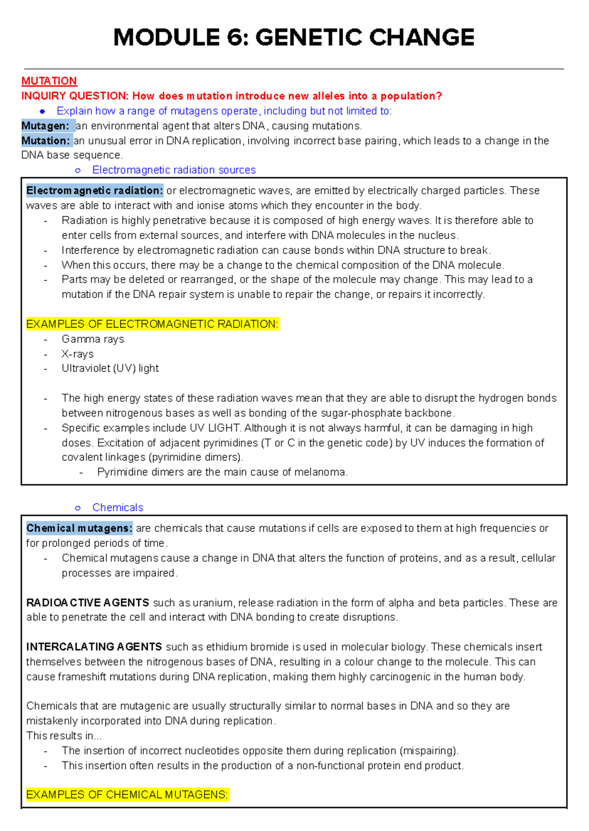 Module 6 Genetic Change - MODULE 6: GENETIC CHANGE MUTATION INQUIRY ...