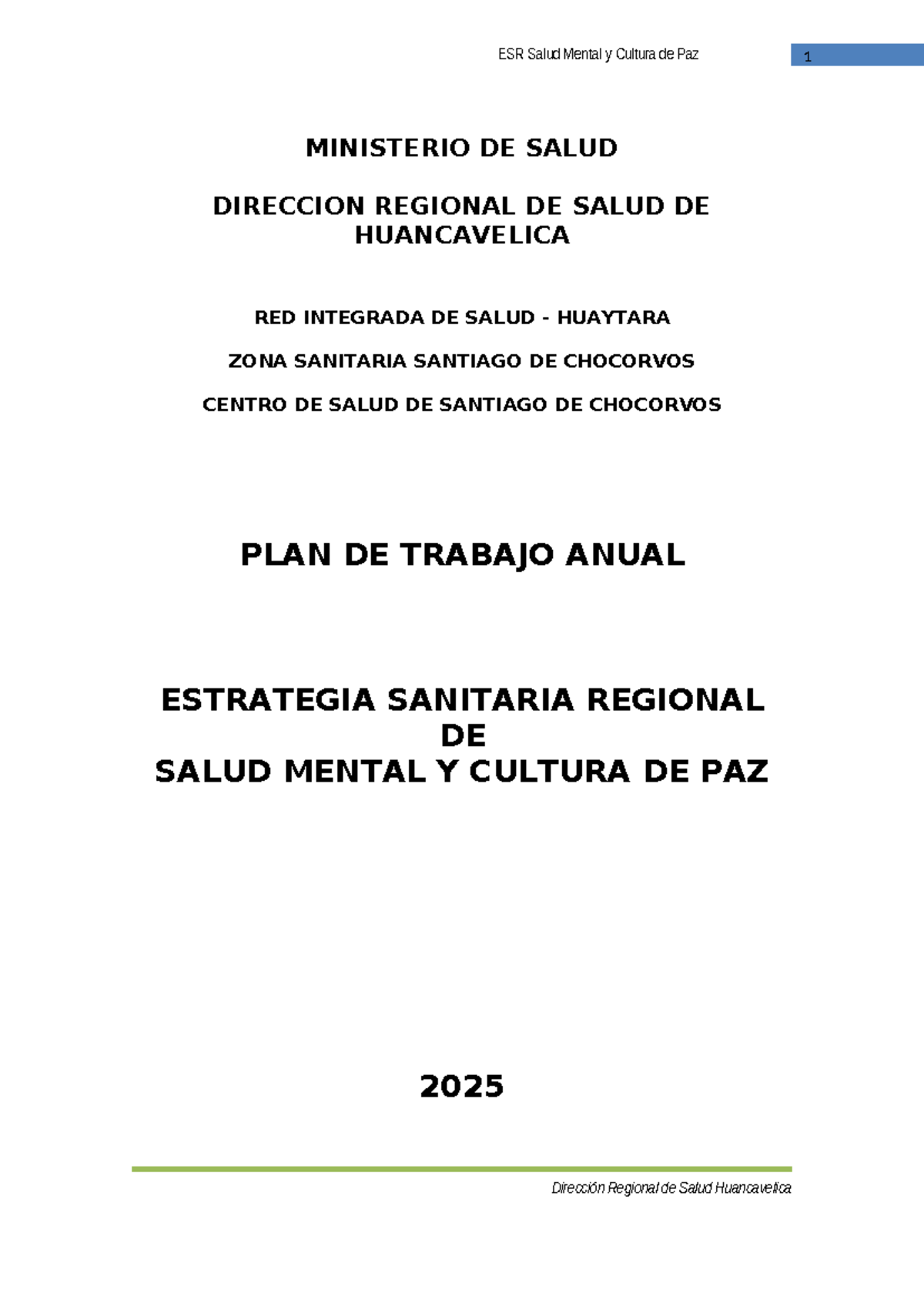 Plan Anual de Salud Mental y Cultura de Paz 2025 - Huancavelica - Studocu