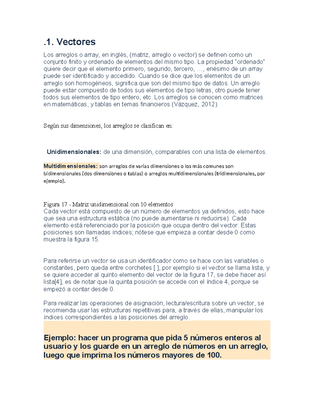 Estudio sobre Vectores y Matrices en Programación (Cód. 101) - Studocu