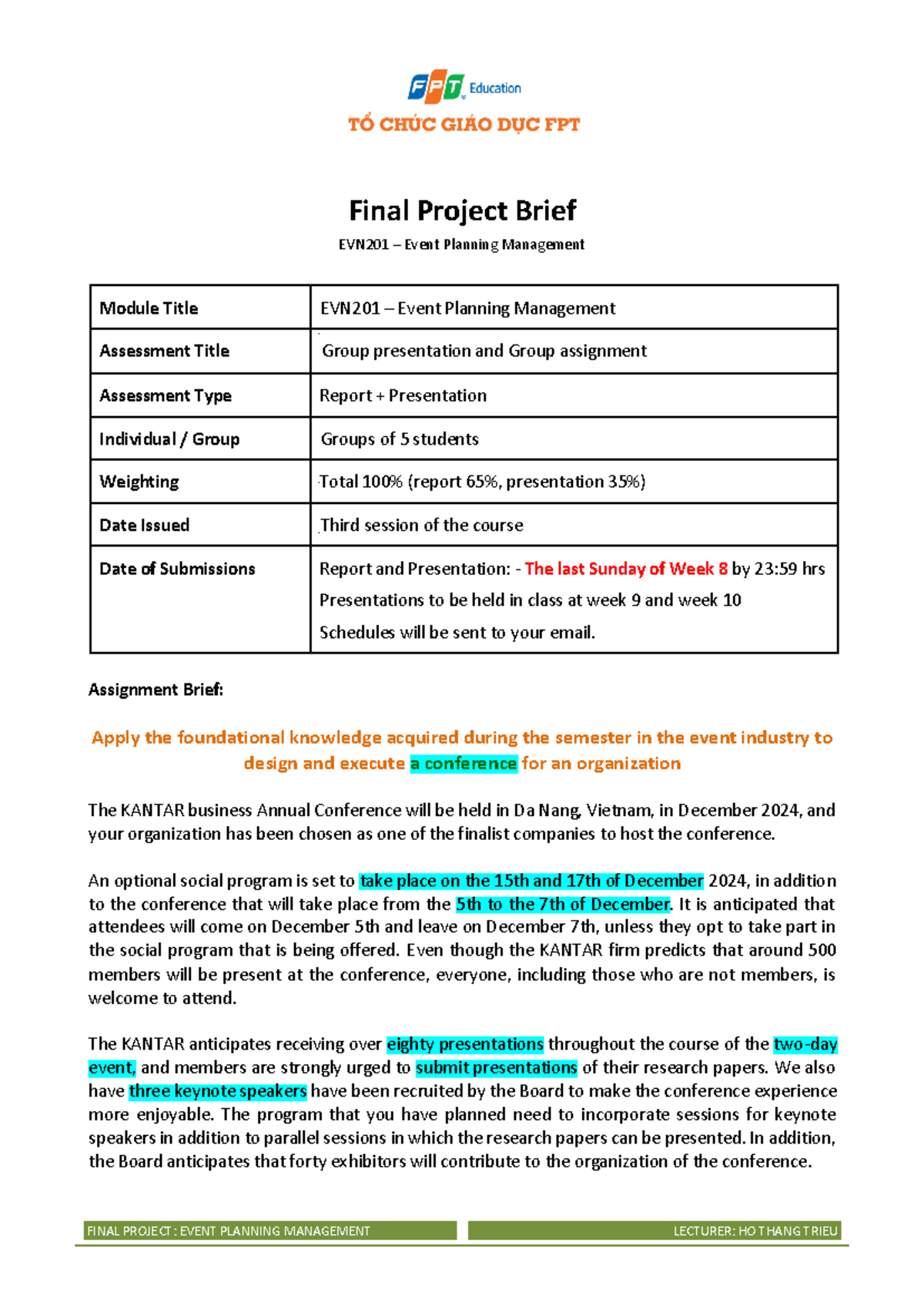 EVN201-Final-Project - Final Project Brief EVN201 – Event Planning ...