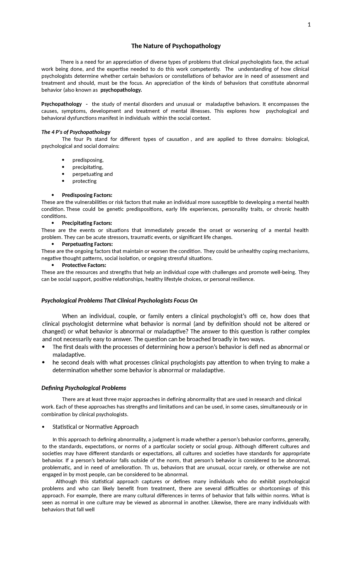 PSY 101: Understanding Psychopathology and Abnormal Behavior - Studocu