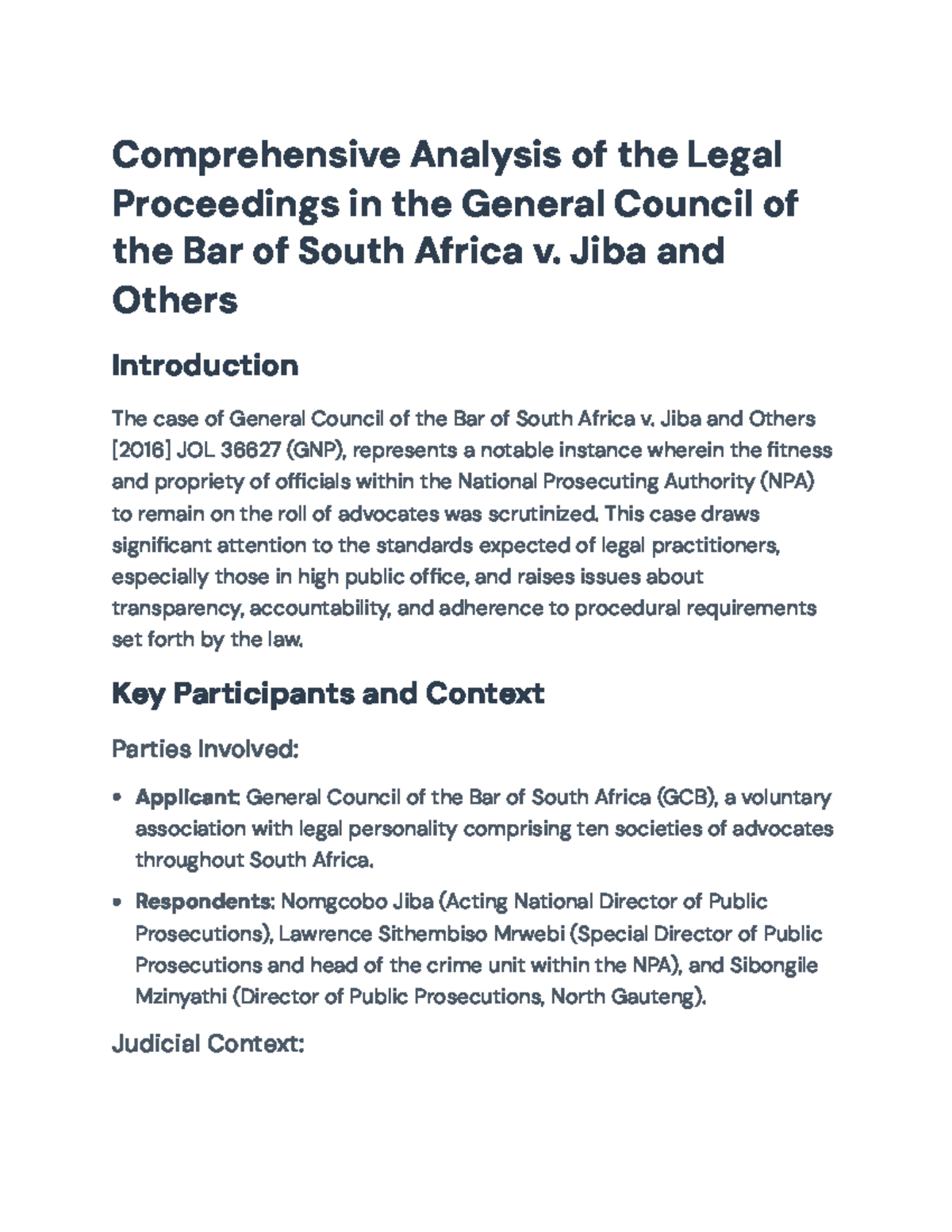 Legal Scrutiny of Prosecutors: GCB v. Jiba & Others Case Analysis - Studocu