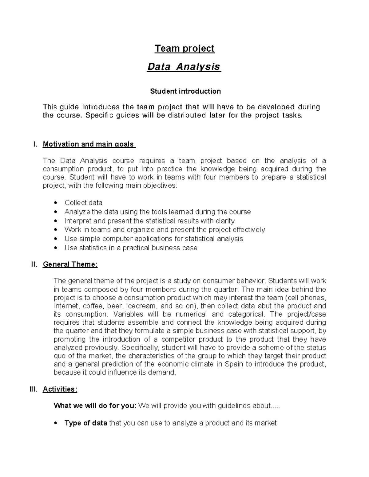 Data Analysis Team Project Guide: Consumer Behavior Study - Studocu