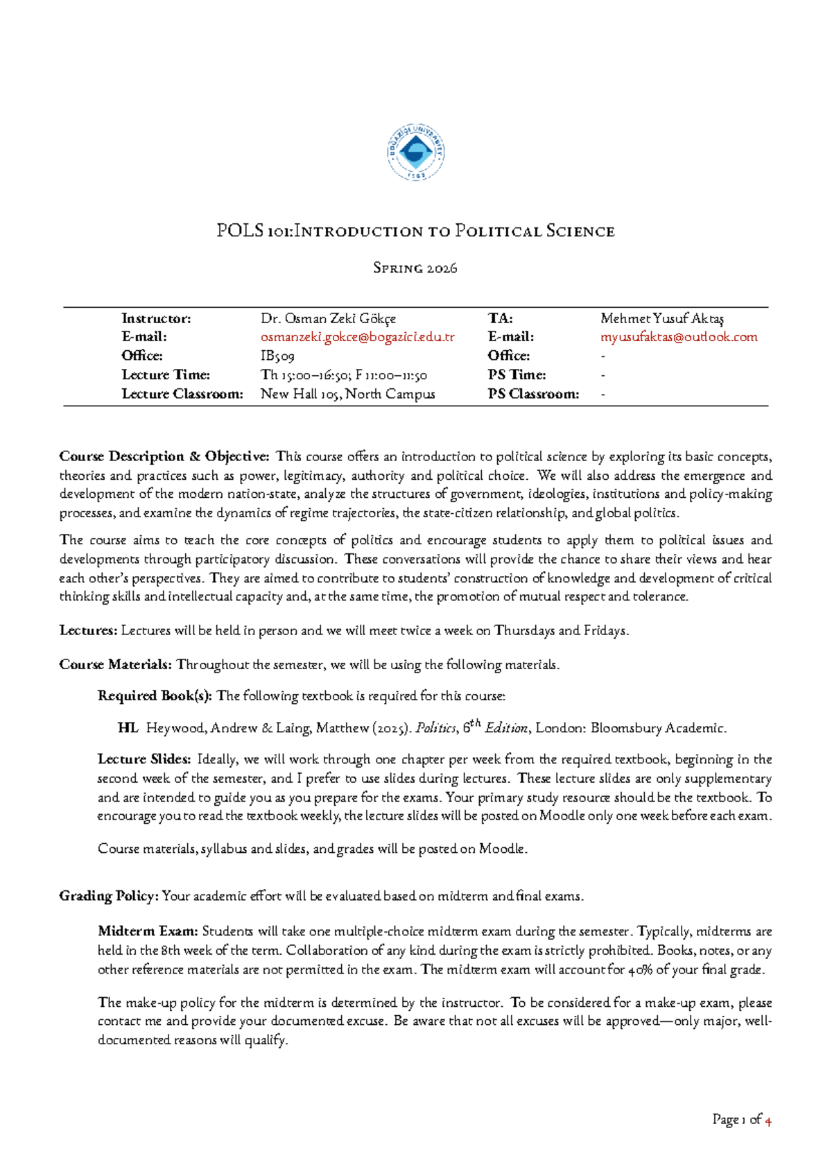 POLS 101: Syllabus for Introduction to Political Science Spring 2026 ...