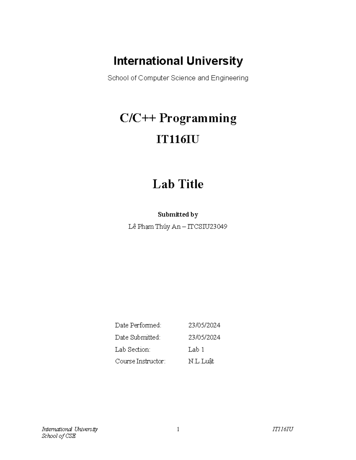 Lab 5 - Lab5 - International University School of Computer Science and ...