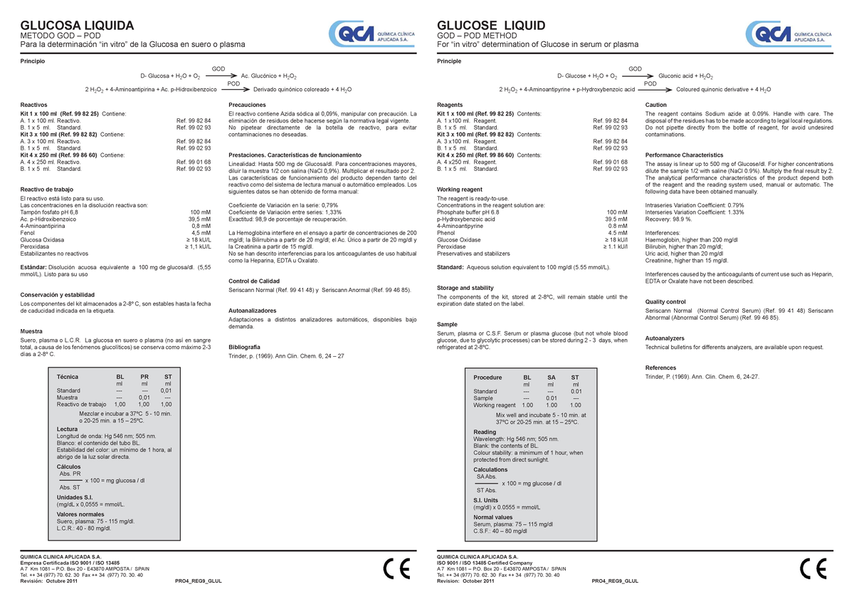 Glucosa QCA - bbbbbbbbbbbbbbbbbbb - ReactivosKit 1 x 100 ml (Ref. 99 82 ...