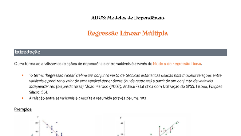 ADCS: Resumo sobre Modelos de Regressão Linear Múltipla - Studocu