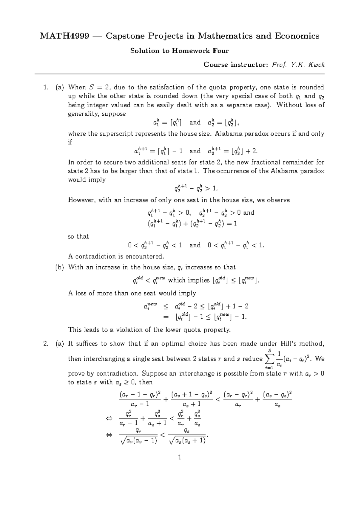 MATH4994 Capstone Projects: Homework 4 Solutions - Prof. Y.K. Kwok ...