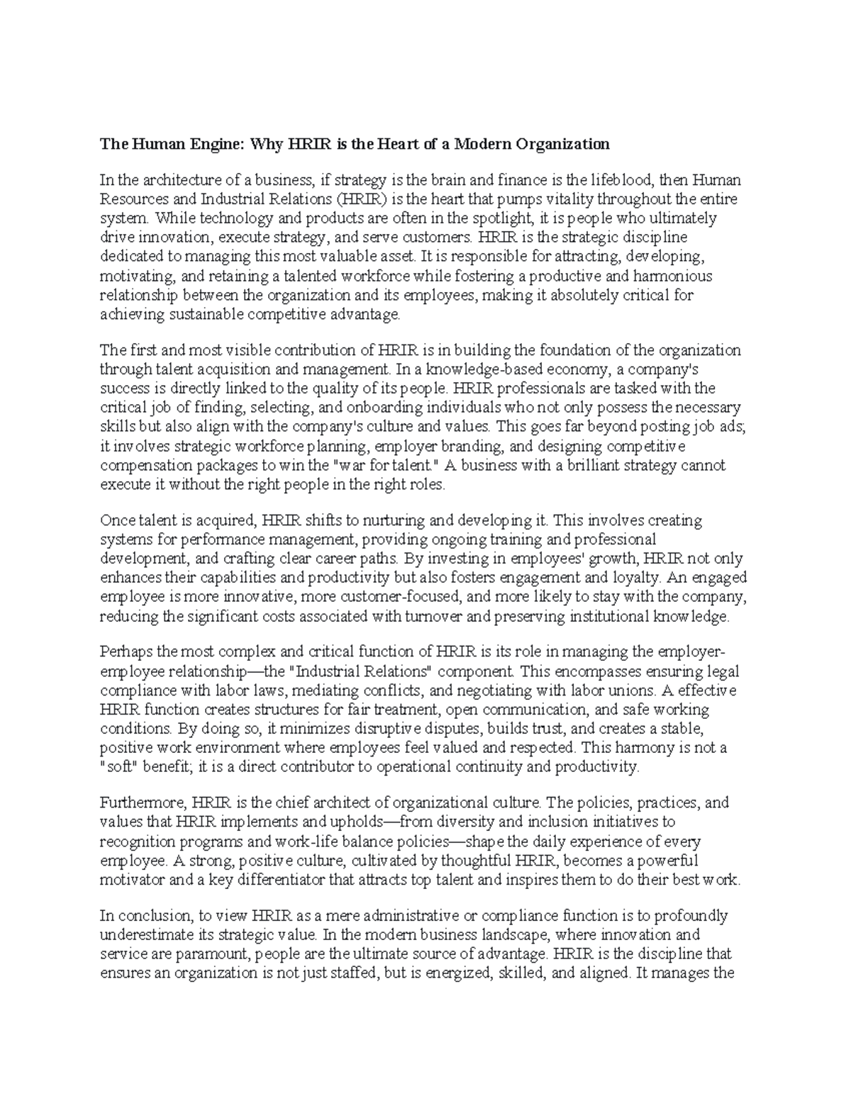 HRIR 101: The Heart of Modern Organizations - Lecture Notes - Studocu