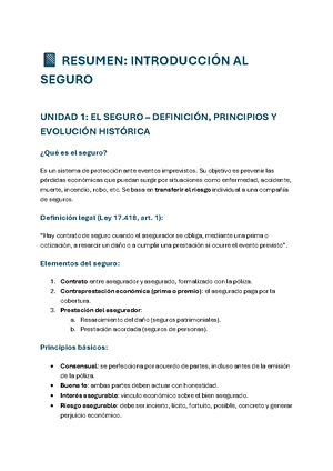 Resumen de Principios Técnicos del Seguro y Reaseguro - Unidad 1 a 8 ...
