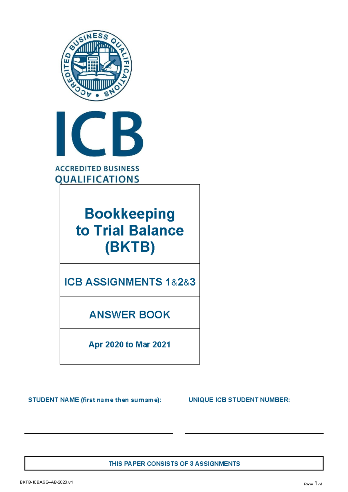 ICB BKTB Assignment Answer Book: Apr 2020 - Mar 2021 - Studocu