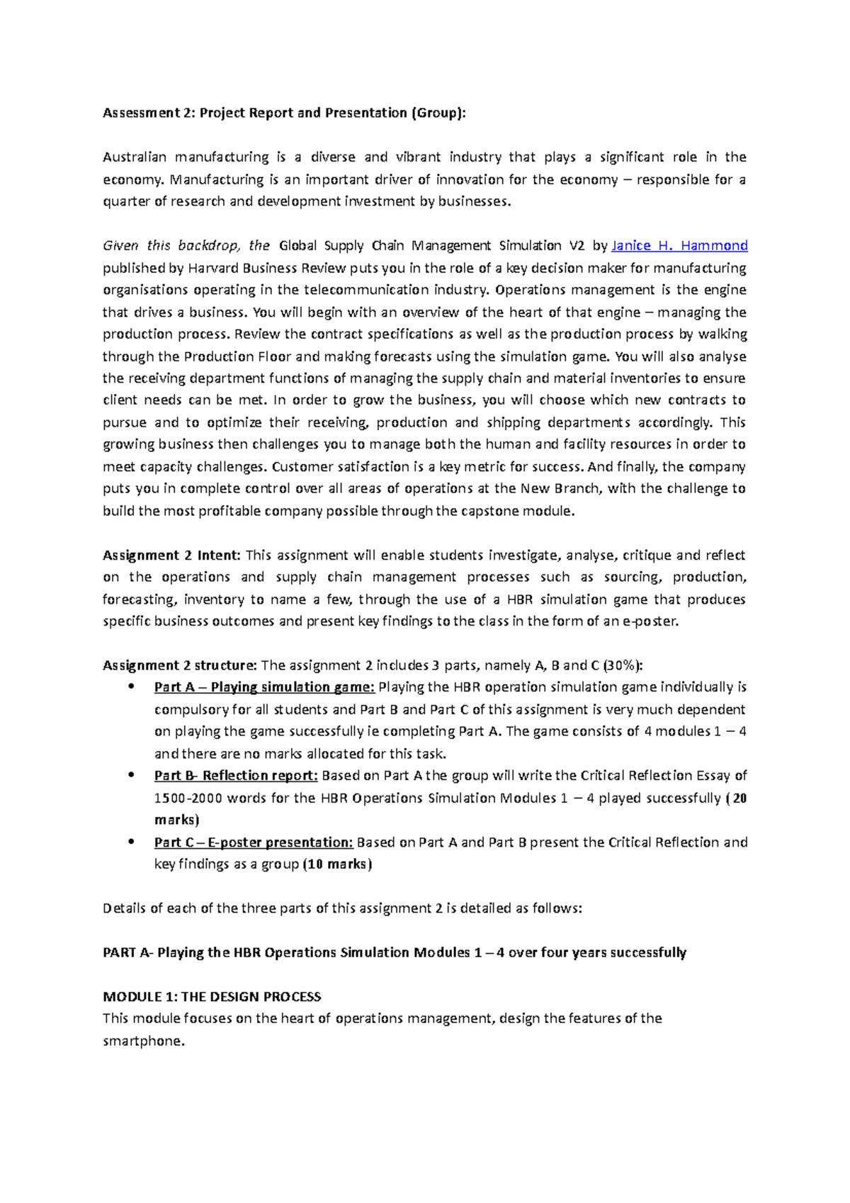 HBR GSCM Simulation V2: Report & E-Poster Presentation Guide - Studocu
