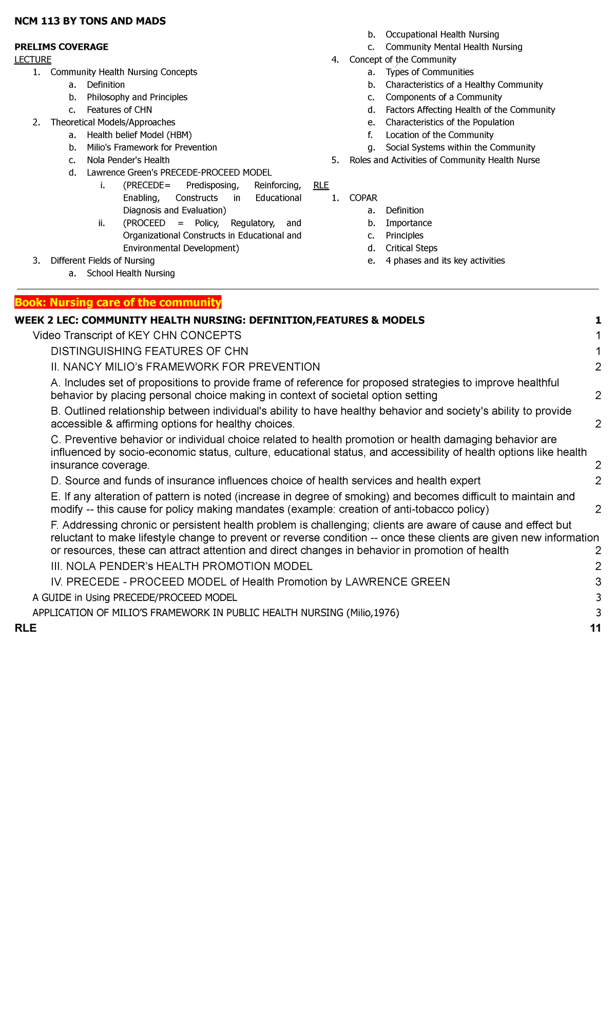 NCM 113 Prelim Coverage: Community Health Nursing Concepts & Models ...