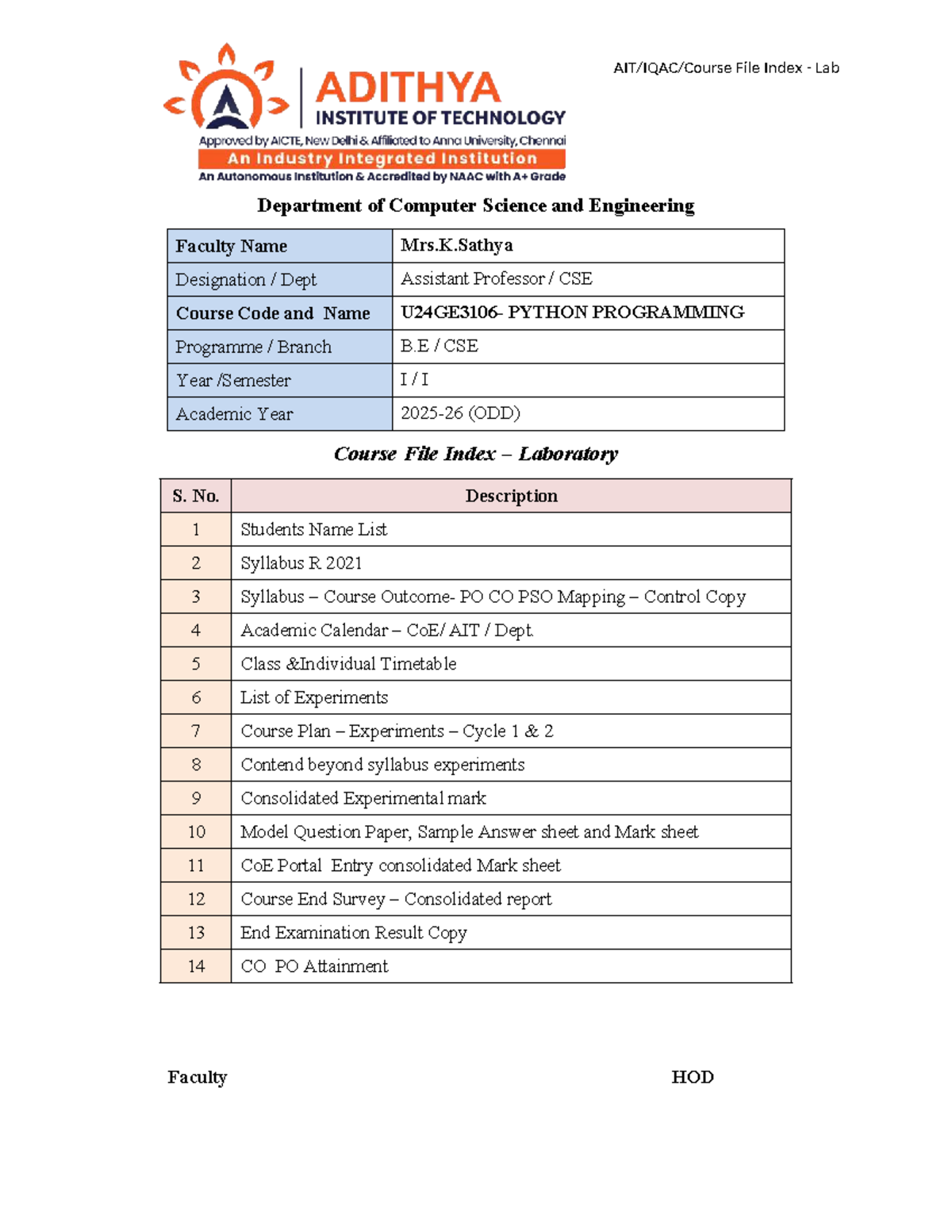 Python Programming Lab Course File Index - B.E CSE - Studocu