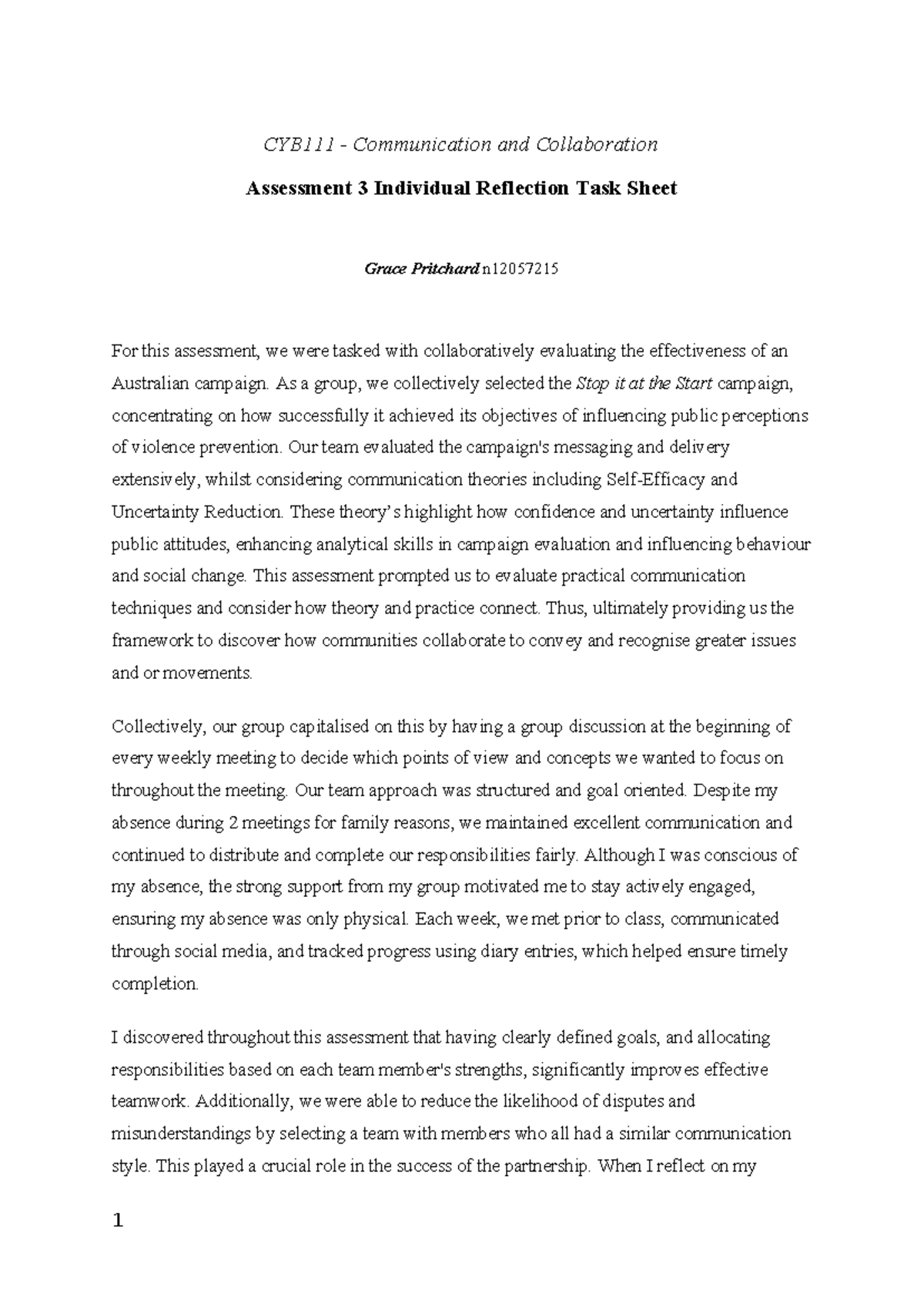 CYB111 A3 - Communication & Collaboration Reflection on Campaign ...