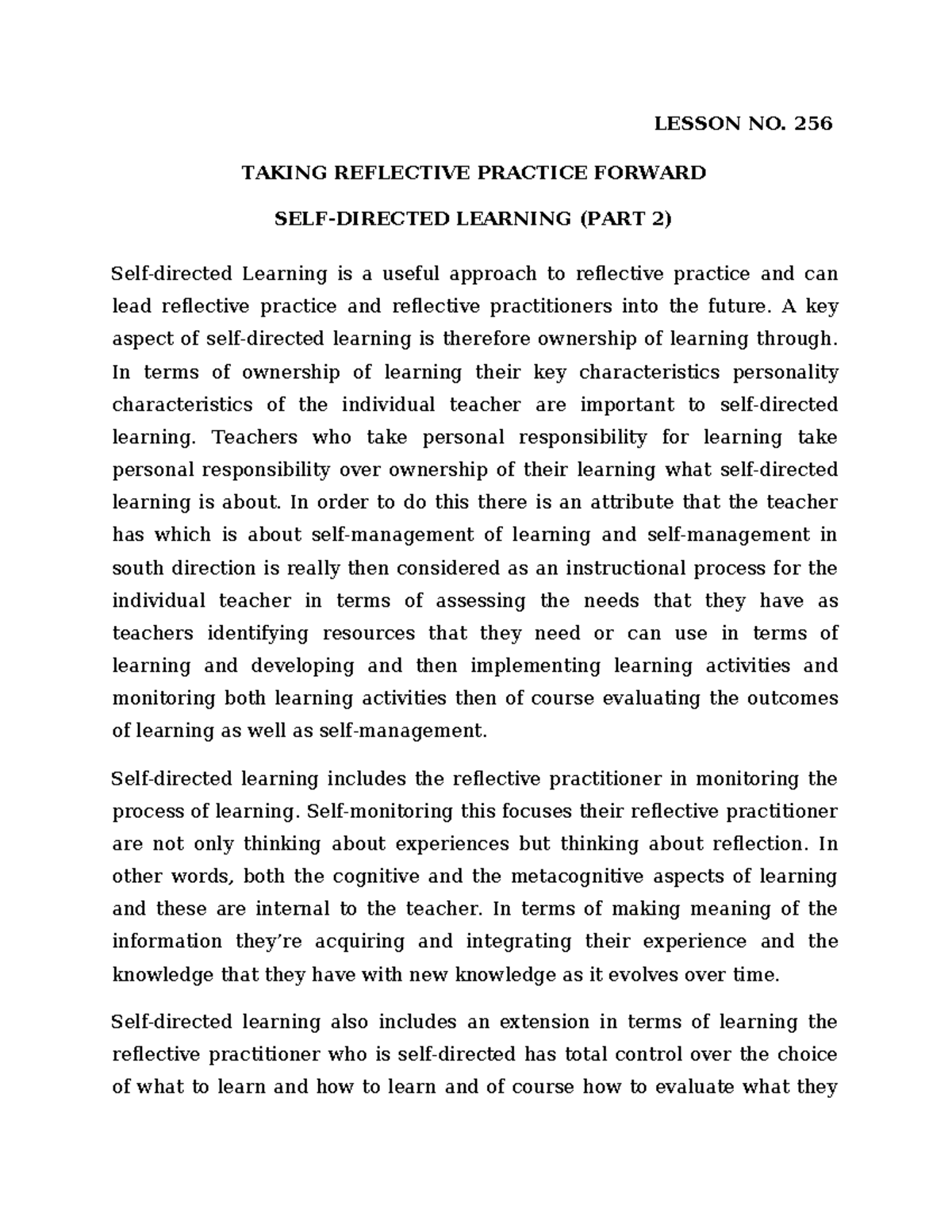 EDU406 Lesson 256 - Advancing Reflective Practice in Learning - Studocu