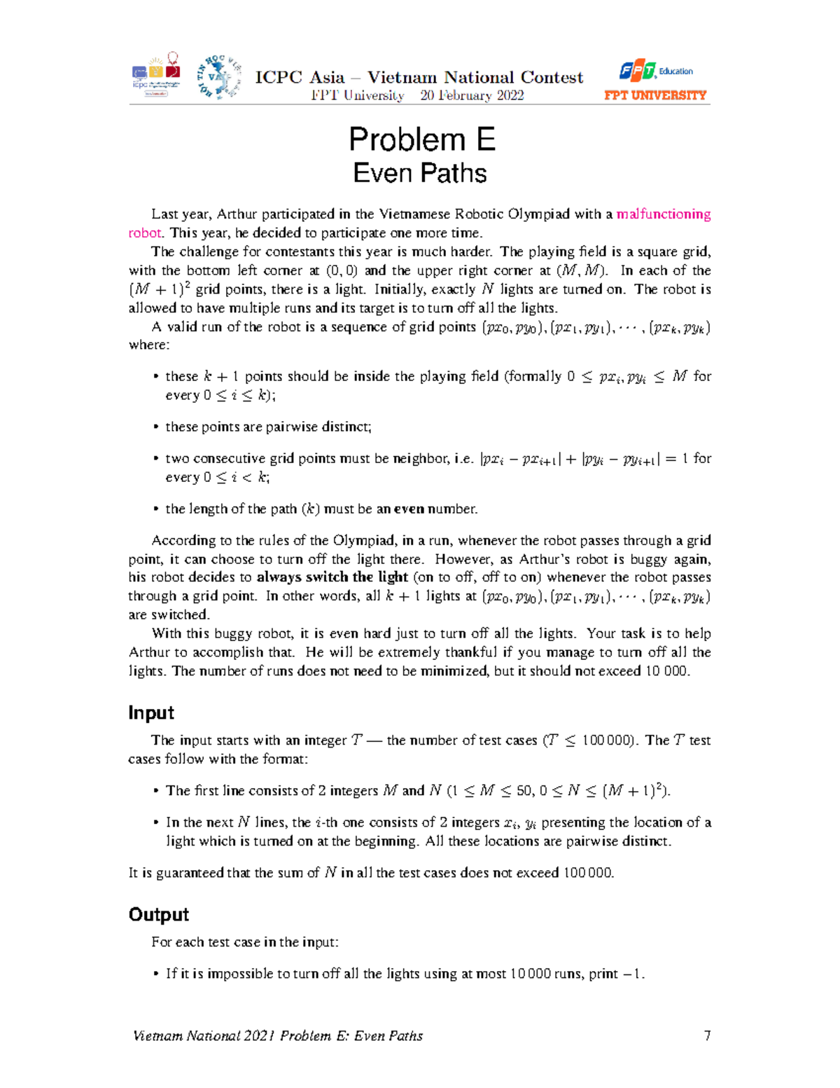 Vietnam National 2021 Problem E: Even Paths Solution Guide - Studocu