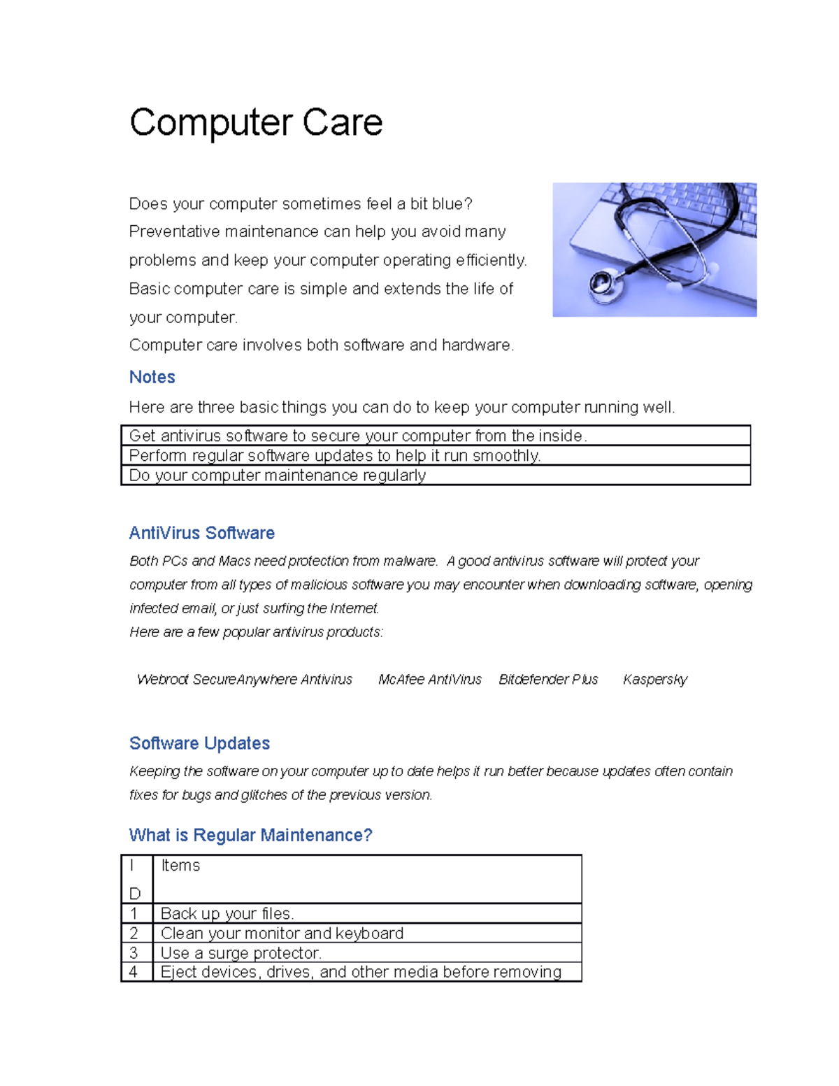 Baitap 4 - nothing - Computer Care Does your computer sometimes feel a ...