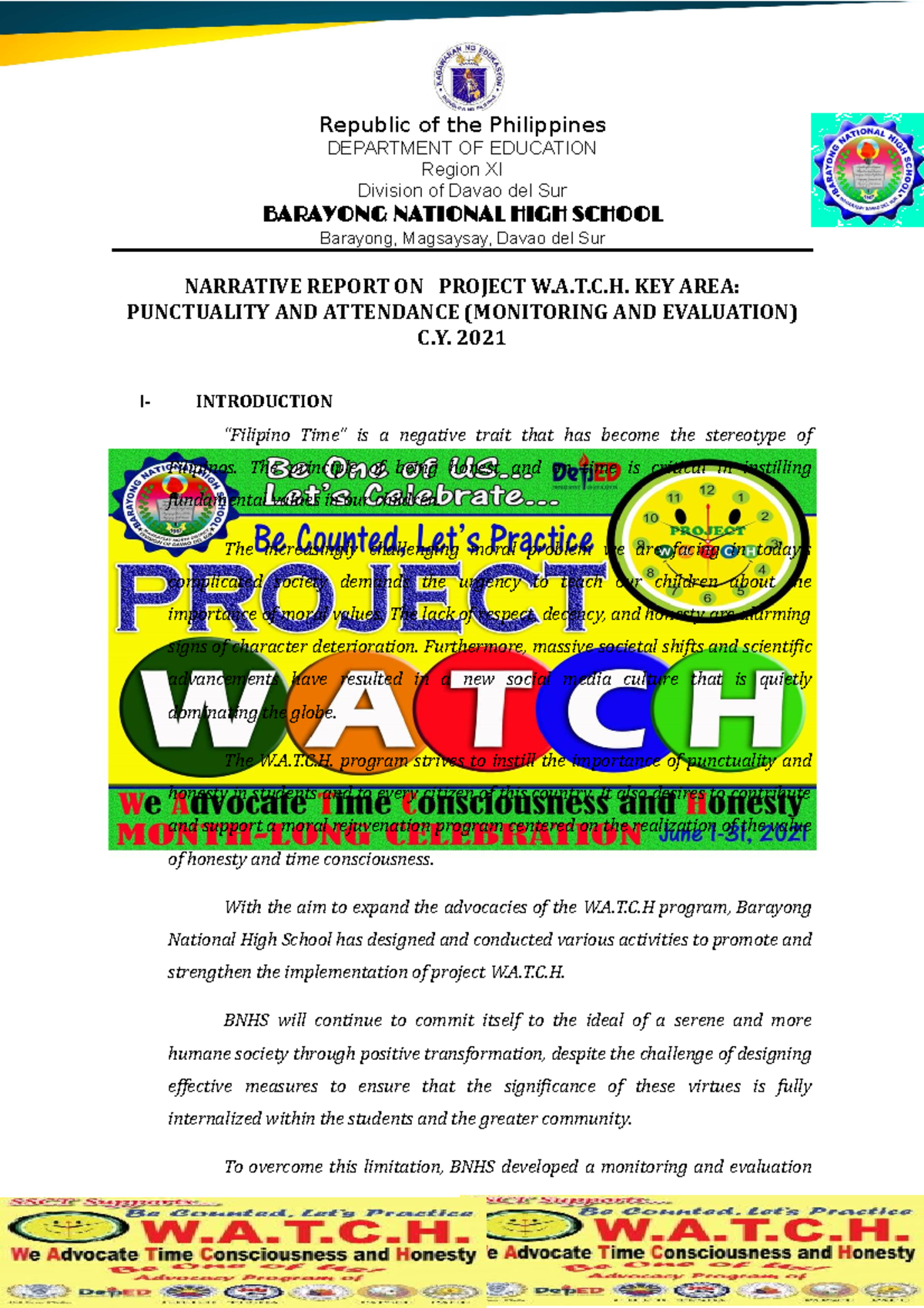 Monitoring and Evaluation of Project W.A.T.C.H. on Punctuality and ...