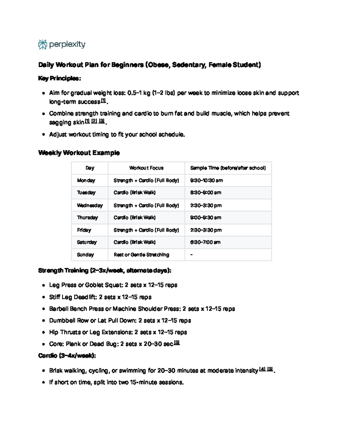 Daily Workout & Meal Plan for Beginners (Obese, Sedentary) - Studocu
