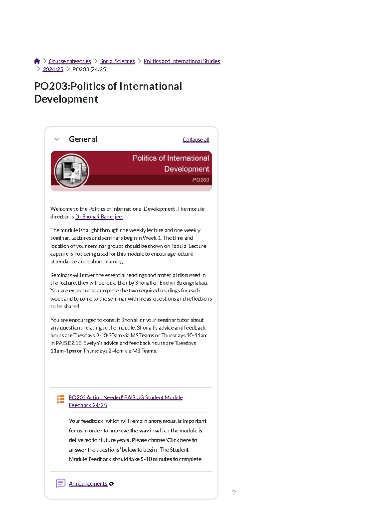 PO203: Politics of International Development Course Overview and ...
