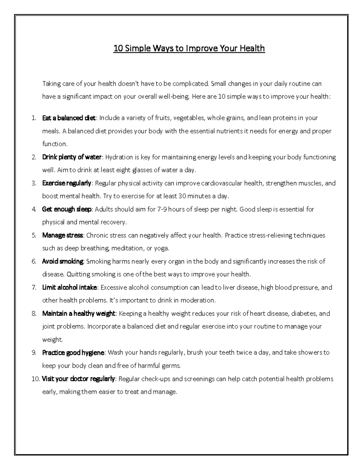 10 Simple Ways to Enhance Your Health and Well-Being - Studocu