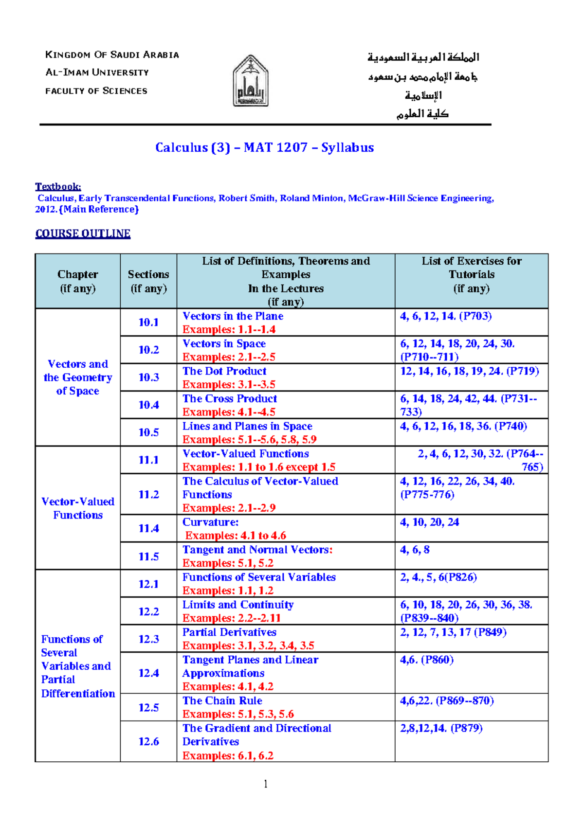 Calculus (3) MAT 1207 Syllabus and Course Outline - Studocu