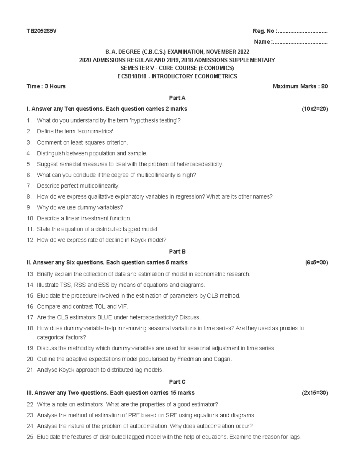 ECO EC5B10B18 Introductory Econometrics Exam Notes - Nov 2022 - Studocu