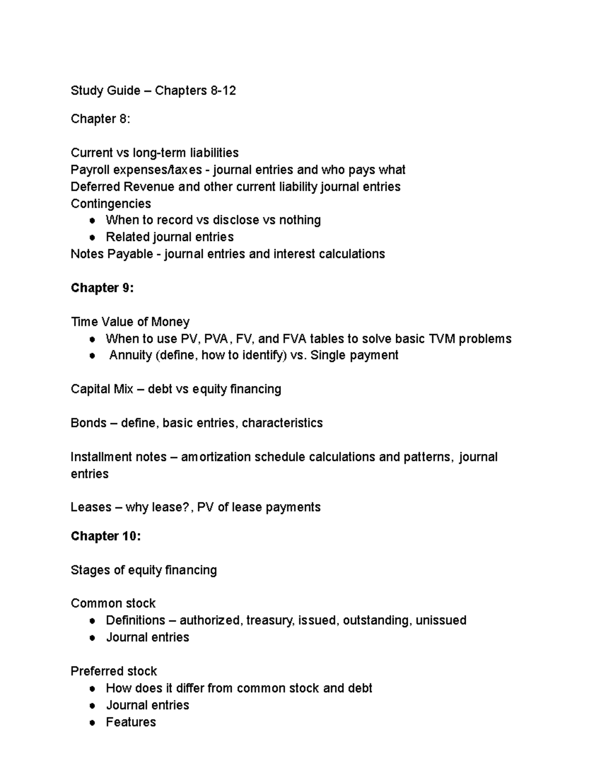 Study Guide for ACCT 101: Chapters 8-12 - Key Concepts & Journal ...