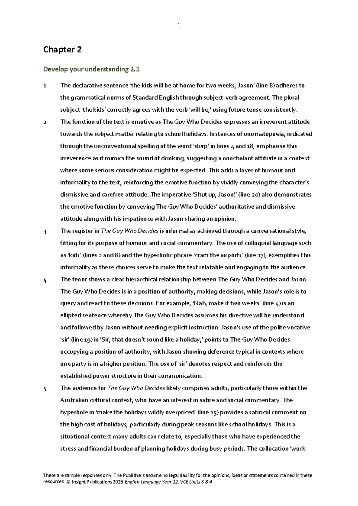 English Language Year 12: Chapter 2 Analysis & Insights - Studocu