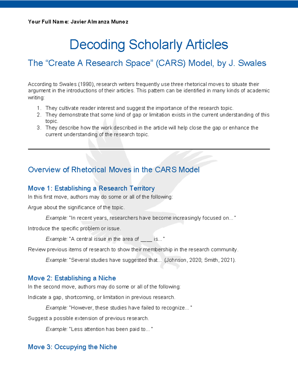 M4 Decoding Scholarly Articles: Understanding the CARS Model - Studocu